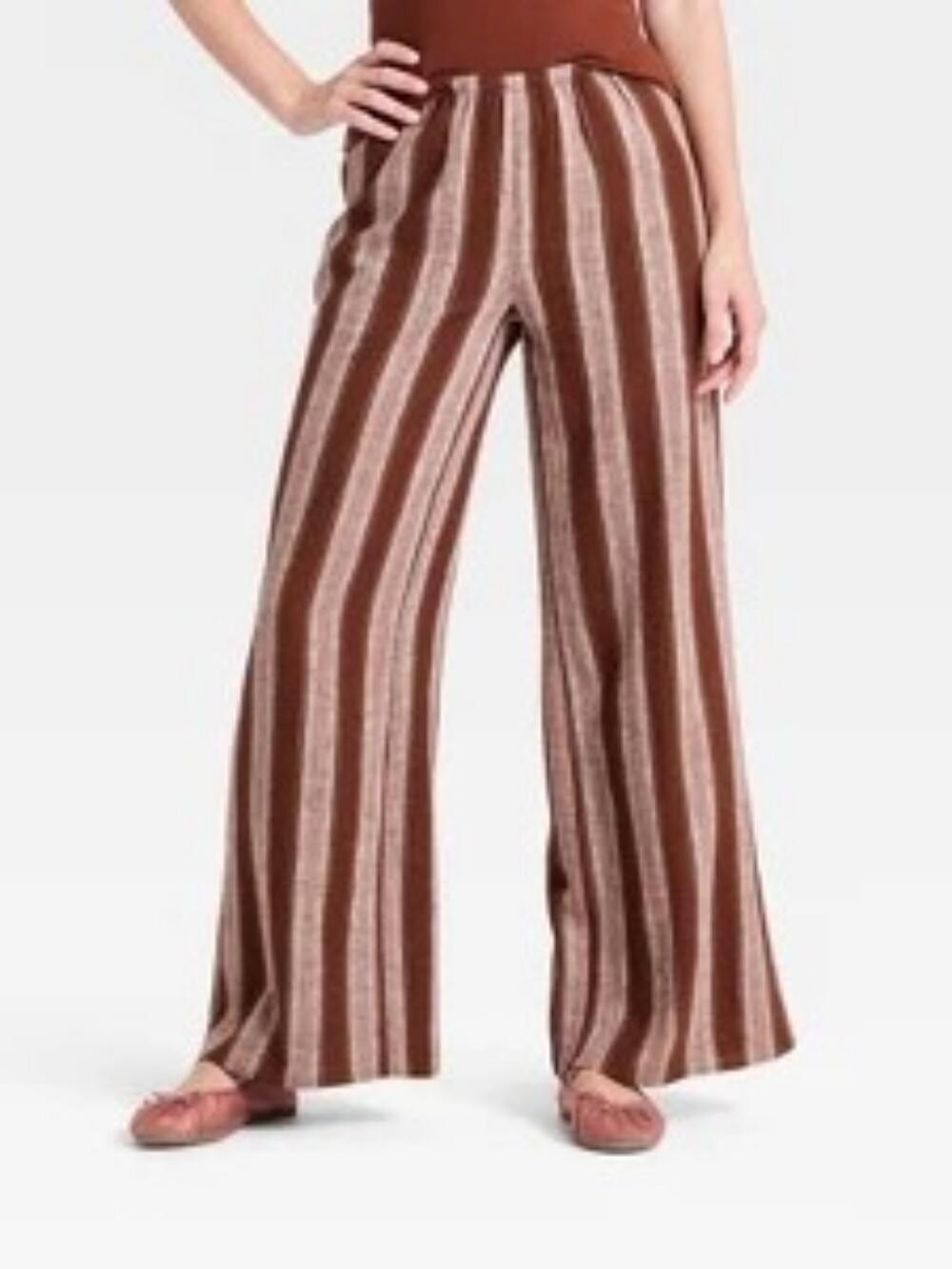 NWT A New Day Brown Stripe Linen Blend Wide Leg Pants Medium